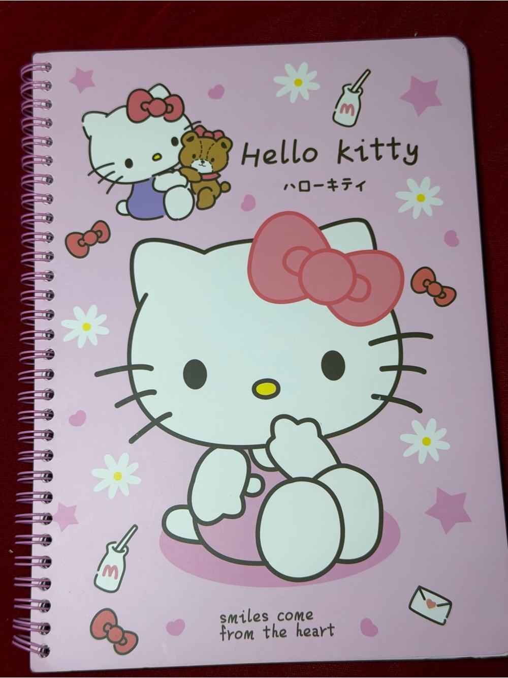 Hello Kitty Pink and White Spiral Notebook with Bow Artwork
